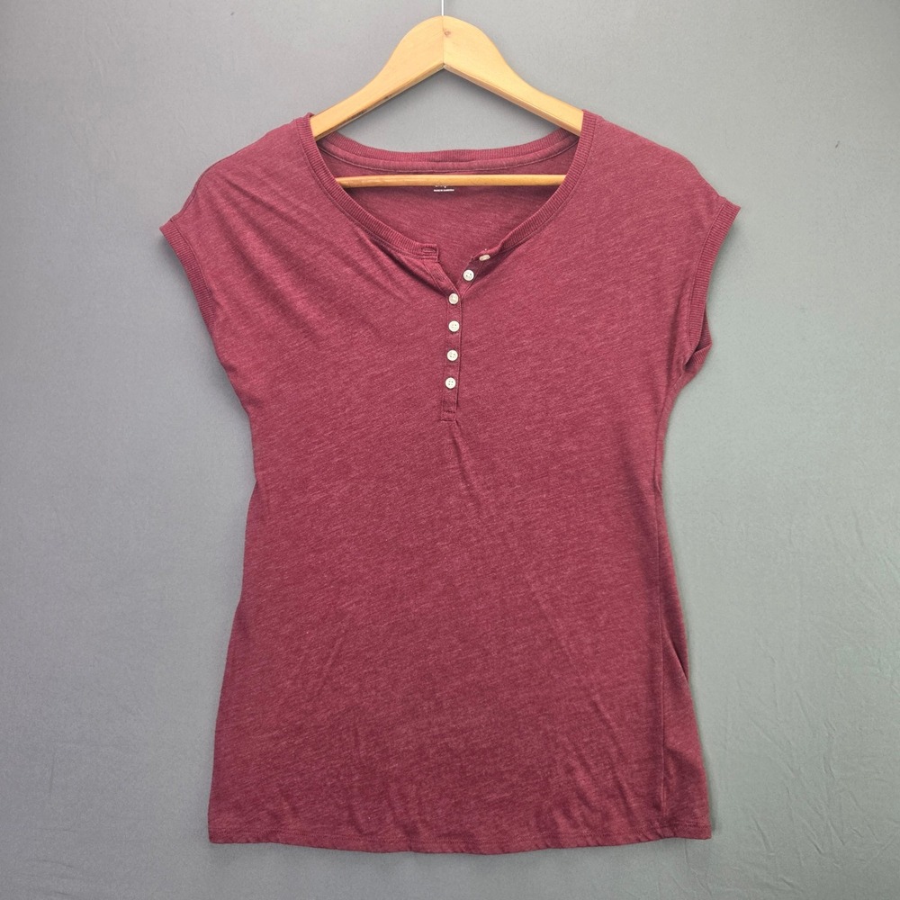 Gap Henley Top Short Sleeve Button Up Size S Burgundy Red Slub Knit Shirt